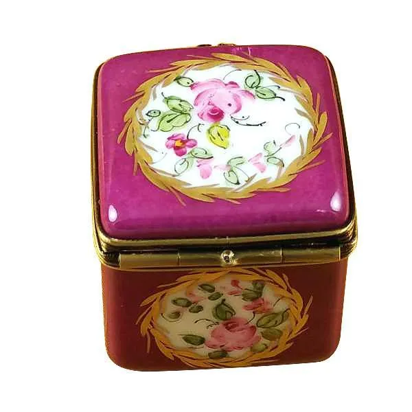 Burgundy Square With Flowers Limoges Box by Rochard™