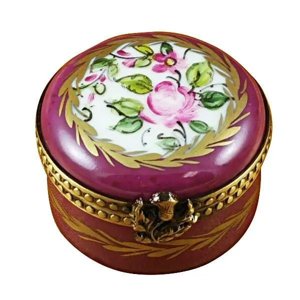 Burgundy Round With Flowers Limoges Box by Rochard™