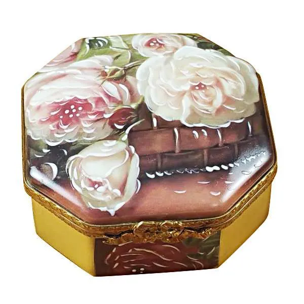 Octagonal White Rose Box - Mother-Girl Limoges Box by Rochard™