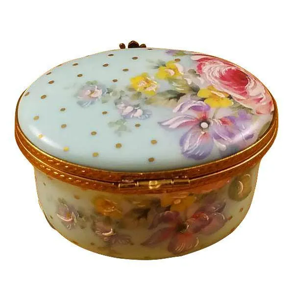 Oval Turquoise Flower-Mother & Child Limoges Box by Rochard™