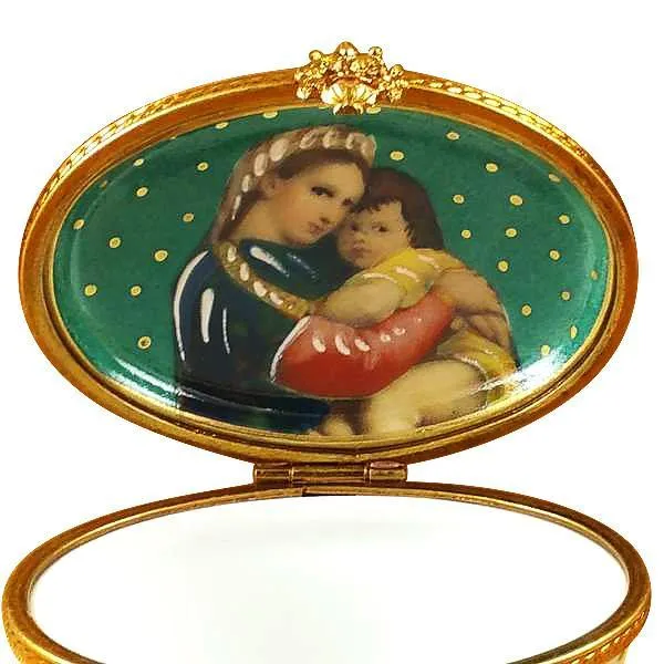 Oval Turquoise Flower-Mother & Child Limoges Box by Rochard™