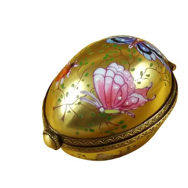 Egg Decor Butterfly On Gold Base Limoges Box by Rochard™