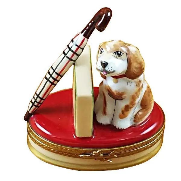 Spaniel W/Briefcase & Umbrella Limoges Box by Rochard™
