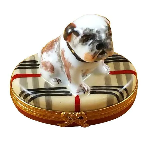 Bulldog On Plaid Rug Limoges Box by Rochard™