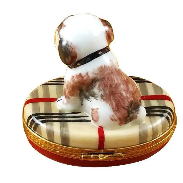 Bulldog On Plaid Rug Limoges Box by Rochard™