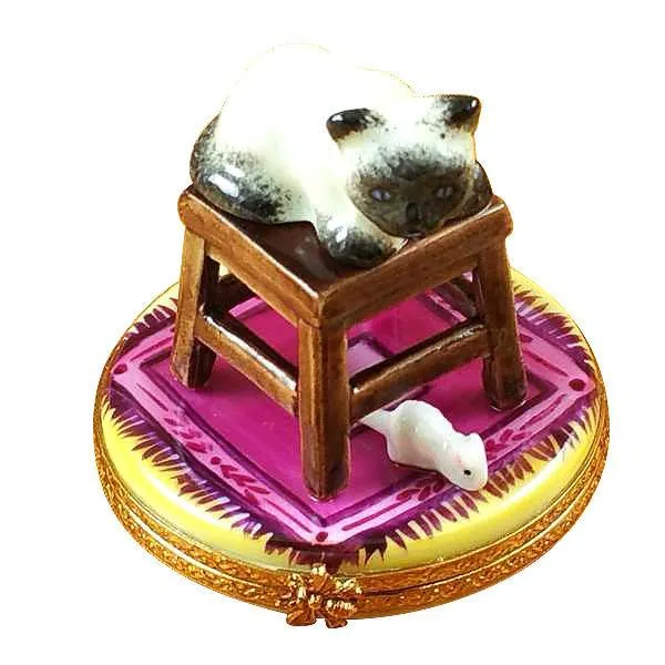 Stool W/Cat & Mouse Limoges Box by Rochard™