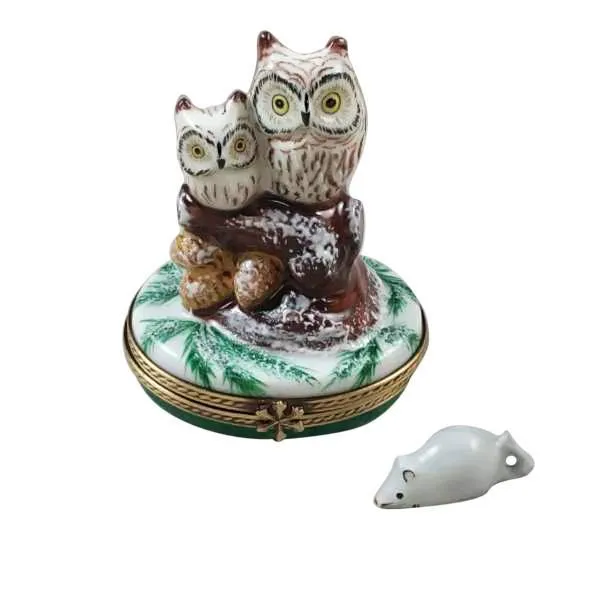 Two Owls with Snow Mouse Limoges Box by Rochard™