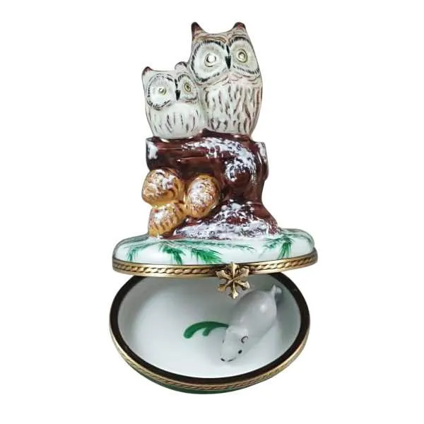Two Owls with Snow Mouse Limoges Box by Rochard™