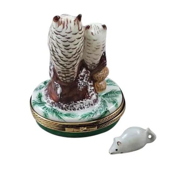 Two Owls with Snow Mouse Limoges Box by Rochard™