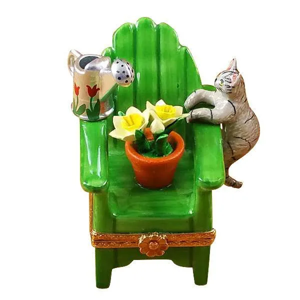 Adirondack Chair With Cat- Watering Can And Plant Limoges Box by Rochard™