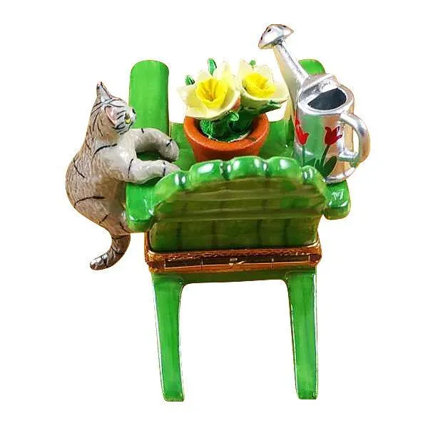 Adirondack Chair With Cat- Watering Can And Plant Limoges Box by Rochard™