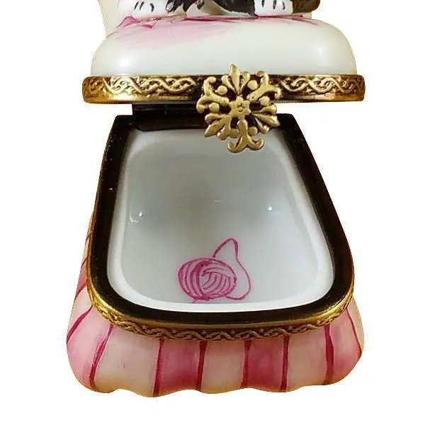 Black Cat On Toile Chair Limoges Box by Rochard™