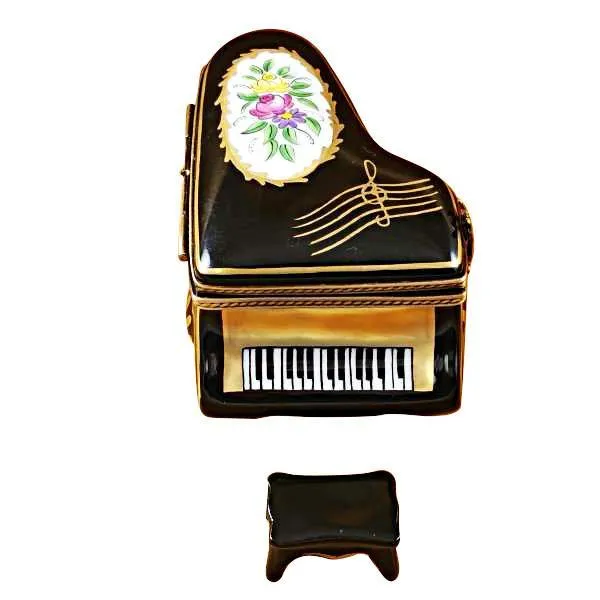 Grand Piano Floral With Porcelain Bench Limoges Box by Rochard™
