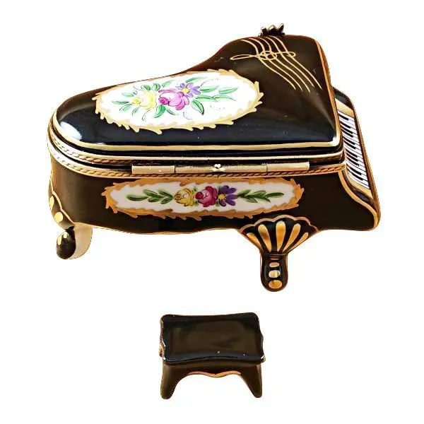 Grand Piano Floral With Porcelain Bench Limoges Box by Rochard™