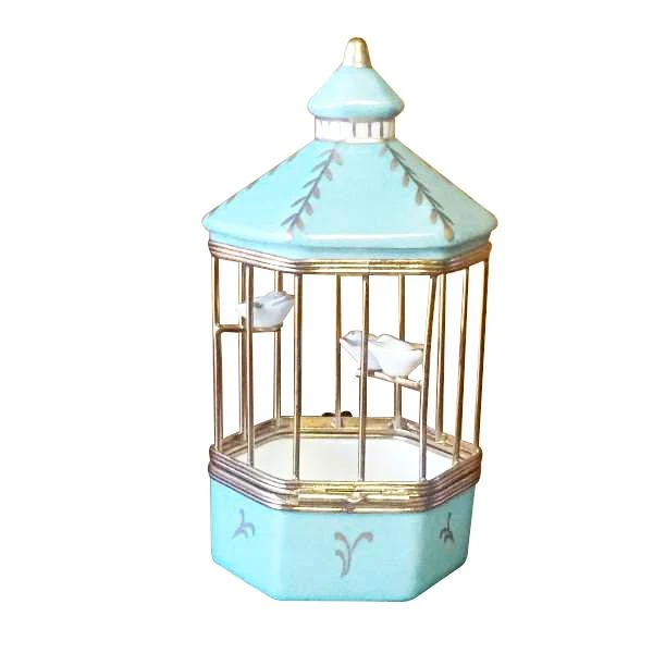 Tiffany Blue Birdcage with 3 Gold Birds Limoges Box by Rochard™