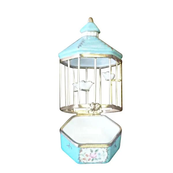 Tiffany Blue Birdcage with 3 Gold Birds Limoges Box by Rochard™
