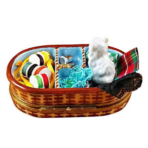 Sewing Basket With Cat Limoges Box by Rochard™