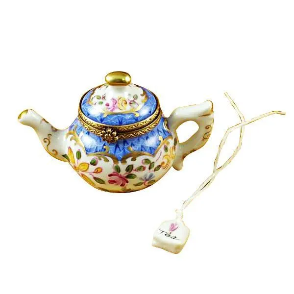 Teapot Blue Scales with Tea Bag Limoges Box by Rochard™
