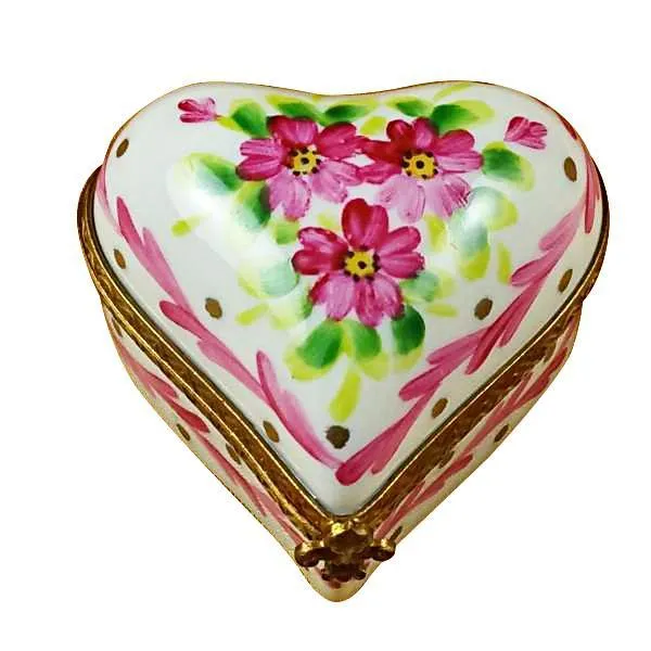 Heart With Pink Trim & Flowers Limoges Box by Rochard™