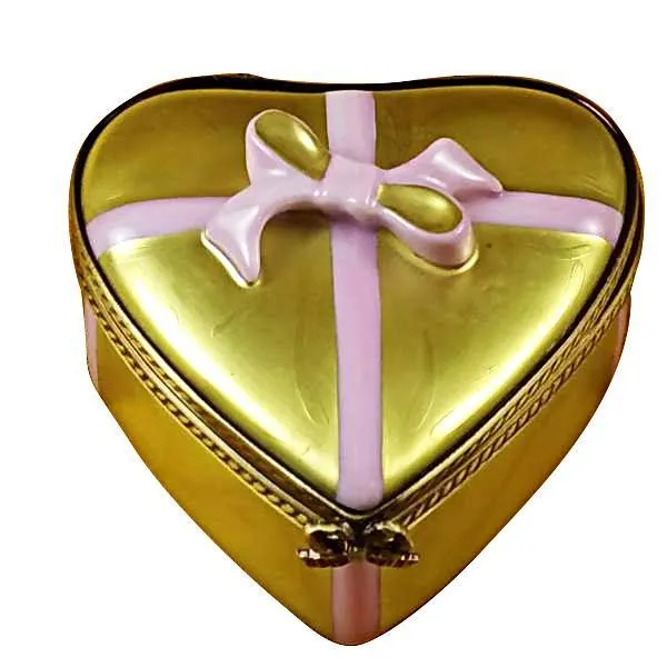 Gold Heart with Pink Bow & Chocolates Limoges Box by Rochard™