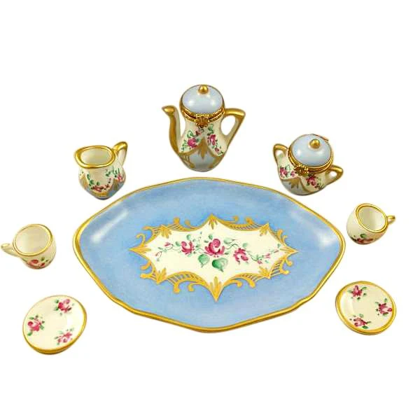 8 Piece Tea Set - Light Blue Limoges Set by Rochard™