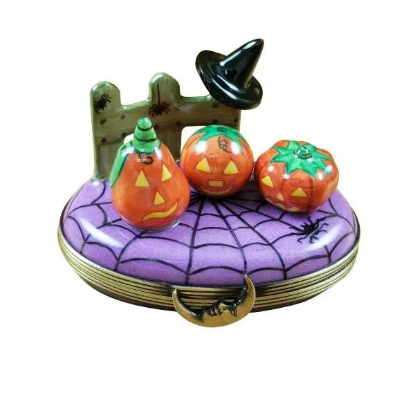 3 Pumpkin Scene with Witch Hat Limoges Box by Rochard™