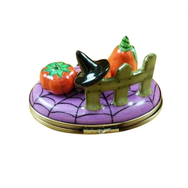 3 Pumpkin Scene with Witch Hat Limoges Box by Rochard™