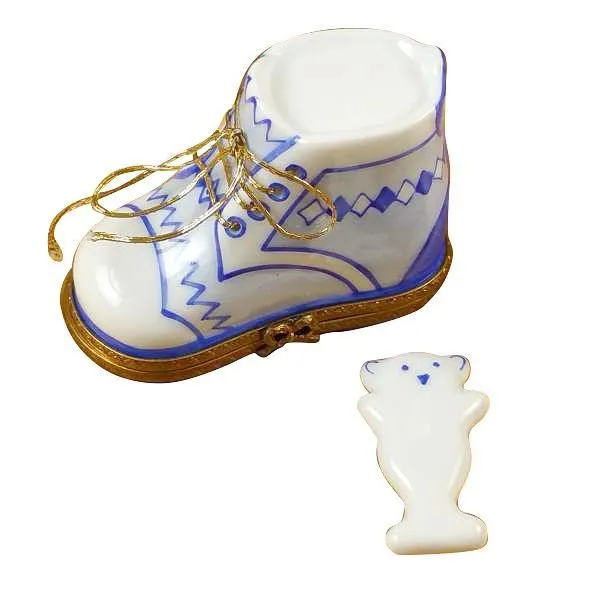 Baby Shoe with Plaque Blue Limoges Box by Rochard™