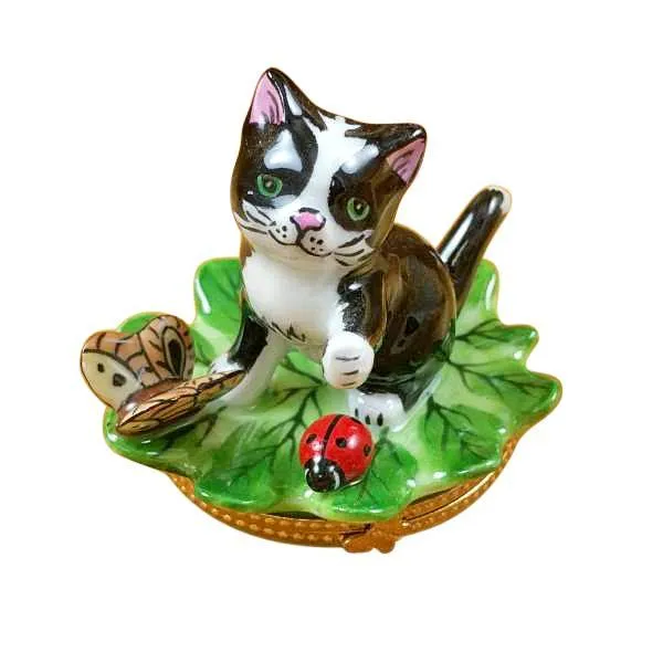 Cat on a Leaf Limoges Box by Rochard™