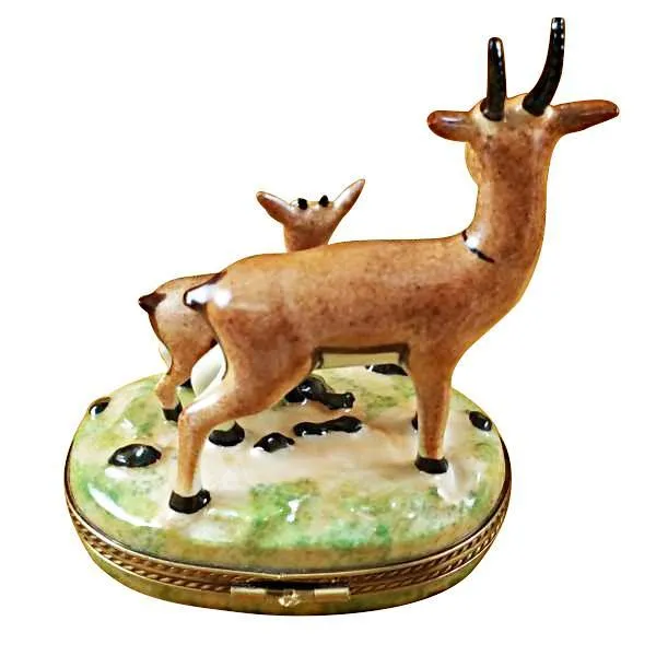 African Antelope With Baby Limoges Box by Rochard™