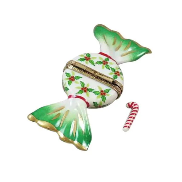 Holly Candy with Candy Cane Limoges Box by Rochard™