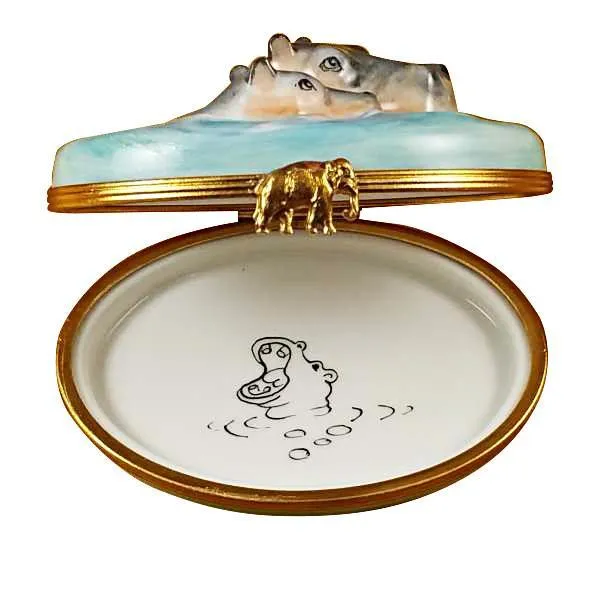 Hippo With Baby In Water Limoges Box by Rochard™