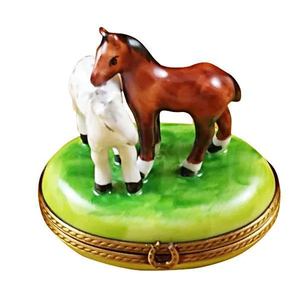 Two Horses On Small Oval Limoges Box by Rochard™