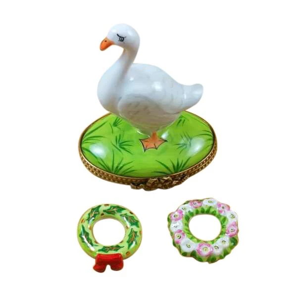 Goose With Spring & Christmas Wreaths Limoges Box by Rochard™