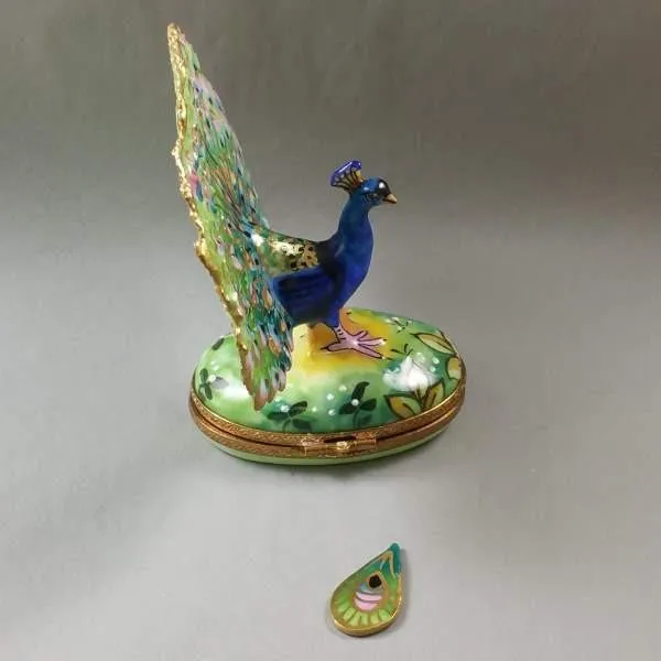 Peacock with Feather Limoges Box by Rochard™