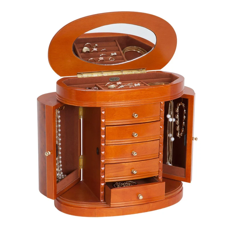 Trinity Upright Jewelry Box in Burlwood Oak