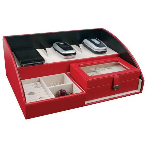 Amelia - Faux Leather Electronic Charging Station in Red