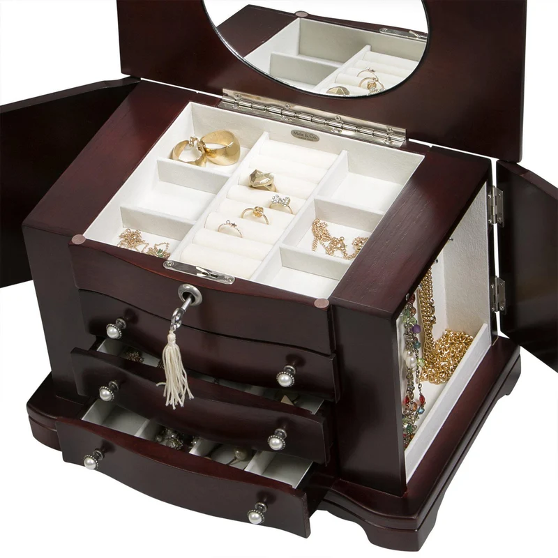 Rita - Locking Jewelry Box with Pearl Pulls in Cherry