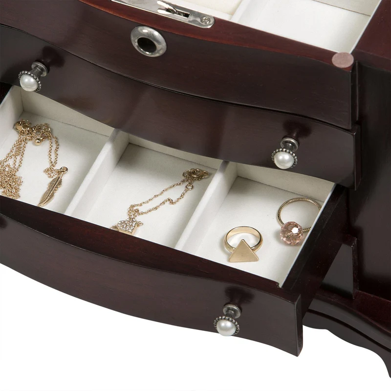 Rita - Locking Jewelry Box with Pearl Pulls in Cherry