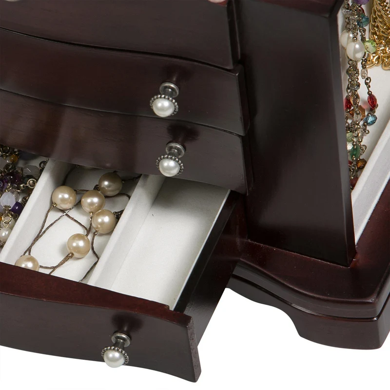Rita - Locking Jewelry Box with Pearl Pulls in Cherry