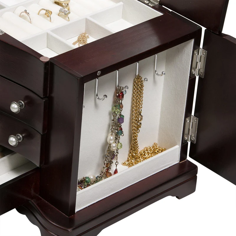 Rita - Locking Jewelry Box with Pearl Pulls in Cherry