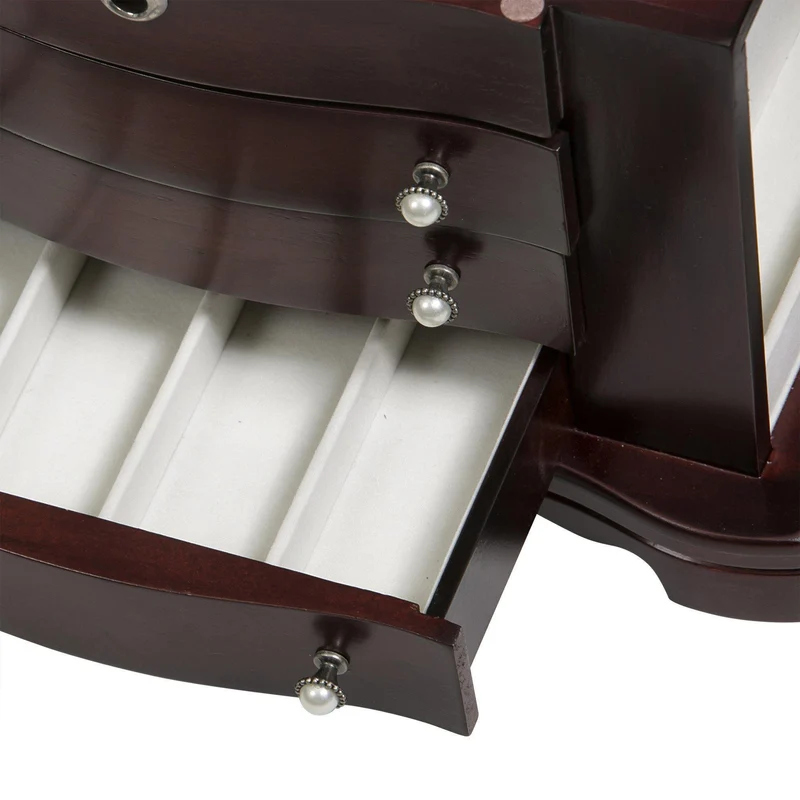 Rita - Locking Jewelry Box with Pearl Pulls in Cherry