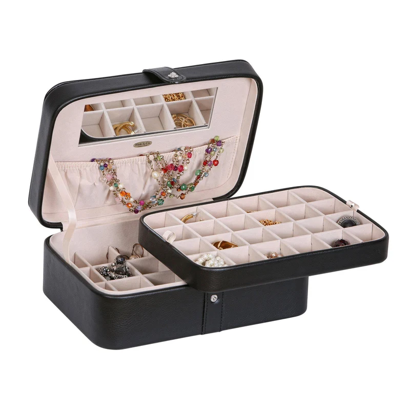 Lila Forty-Eight Section Jewelry Box in Black Faux Leather