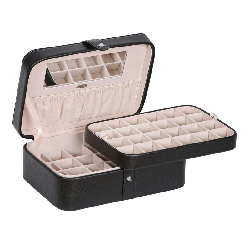 Lila Forty-Eight Section Jewelry Box in Black Faux Leather