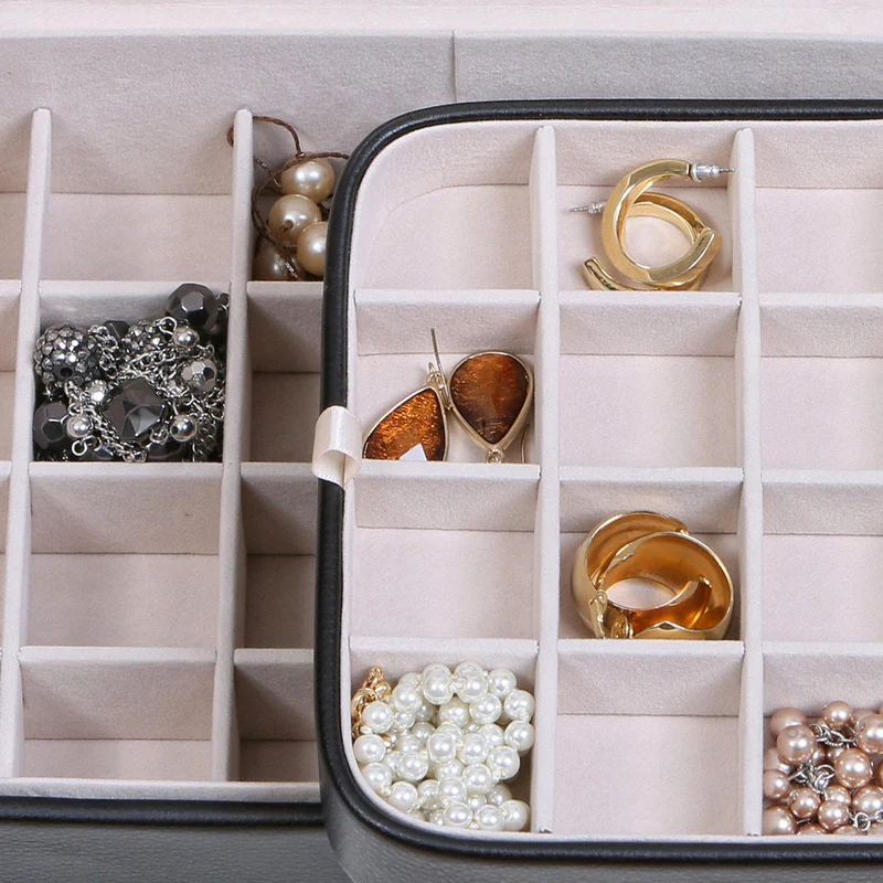Lila Forty-Eight Section Jewelry Box in Black Faux Leather