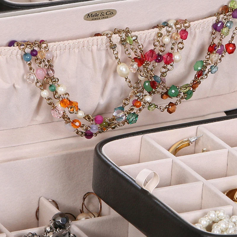 Lila Forty-Eight Section Jewelry Box in Black Faux Leather