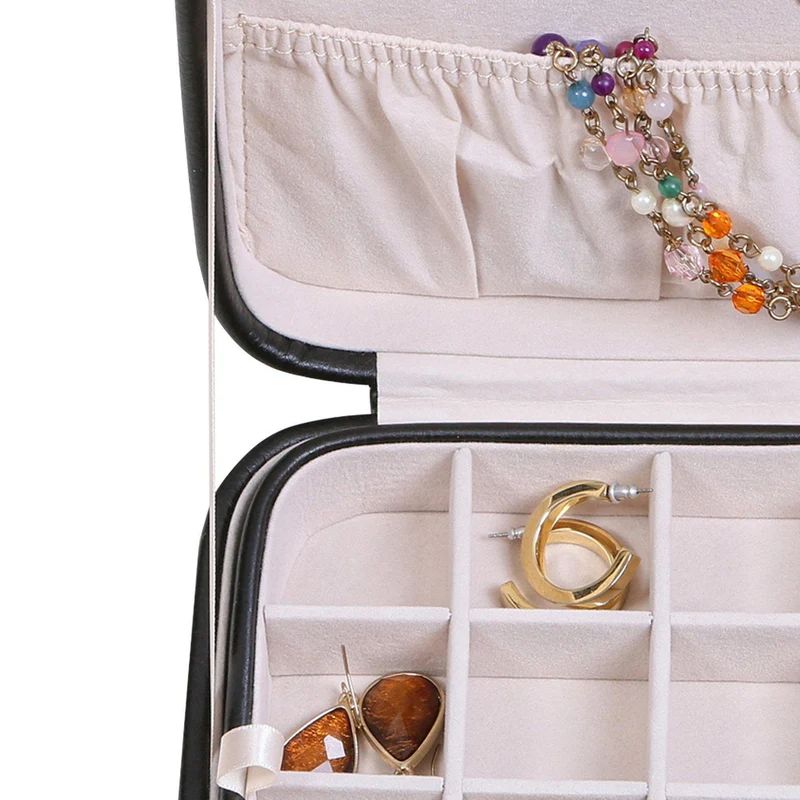 Lila Forty-Eight Section Jewelry Box in Black Faux Leather