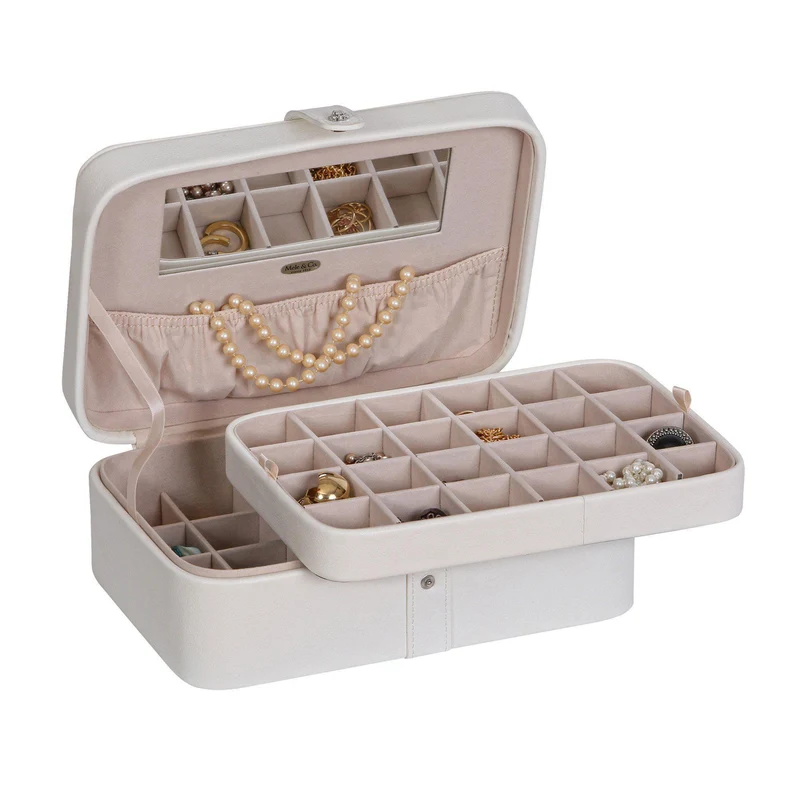 Lila Forty-Eight Section Jewelry Box in Ivory Faux Leather