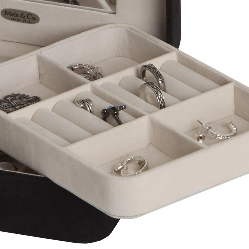 Giana - Plush Fabric Jewelry Box with Lift Out Tray in Black