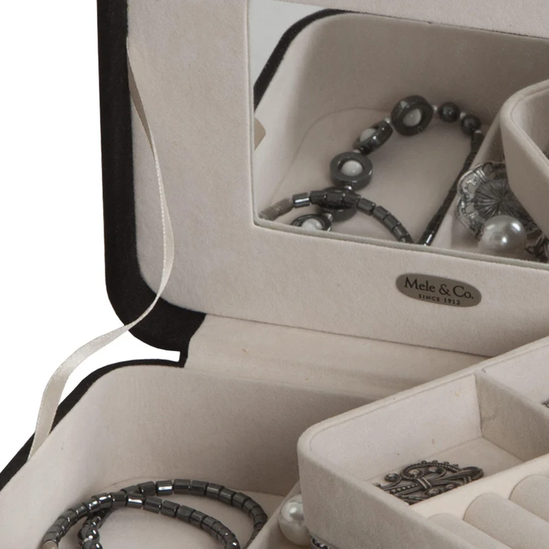 Giana - Plush Fabric Jewelry Box with Lift Out Tray in Black